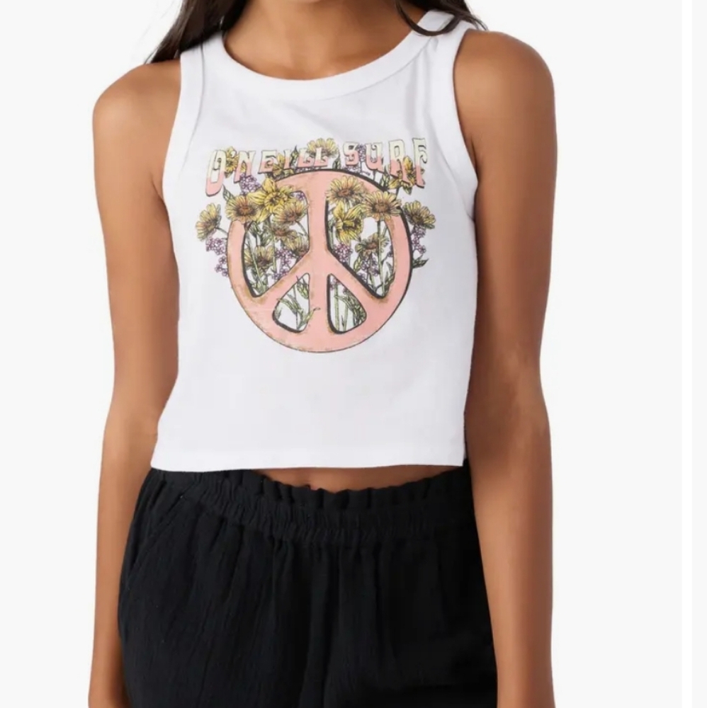 Kids' Peace Flower Cotton Graphic Crop Tank, NWT